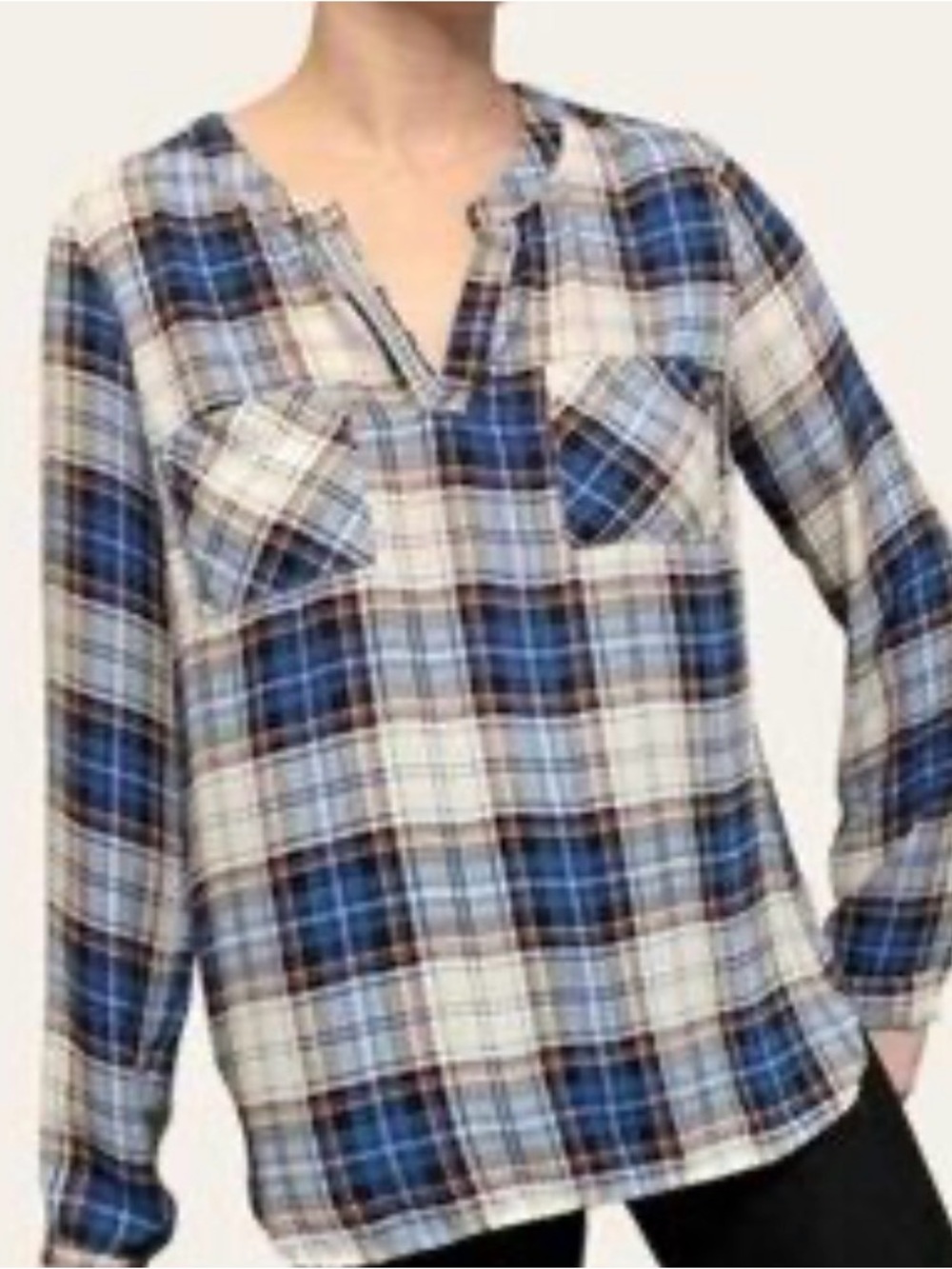 Skies Are Blue Blue and White Plaid Button-Front Blouse